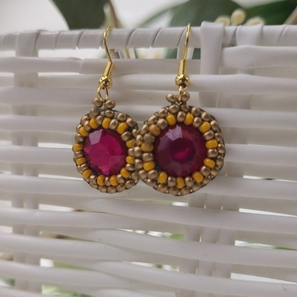 Pink And Orange Bohemian Beaded Mini Earrings - Picture 8 of 12